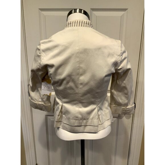 Floreat Anthropologie Cream W/ Blue Striped Trim Jacket, Size 0 (US) - Picture 8 of 10